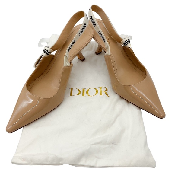 CHRISTIAN DIOR NUDE PATENT RIBBON J'ADIOR SLINGBACK PUMPS - Picture 8 of 11